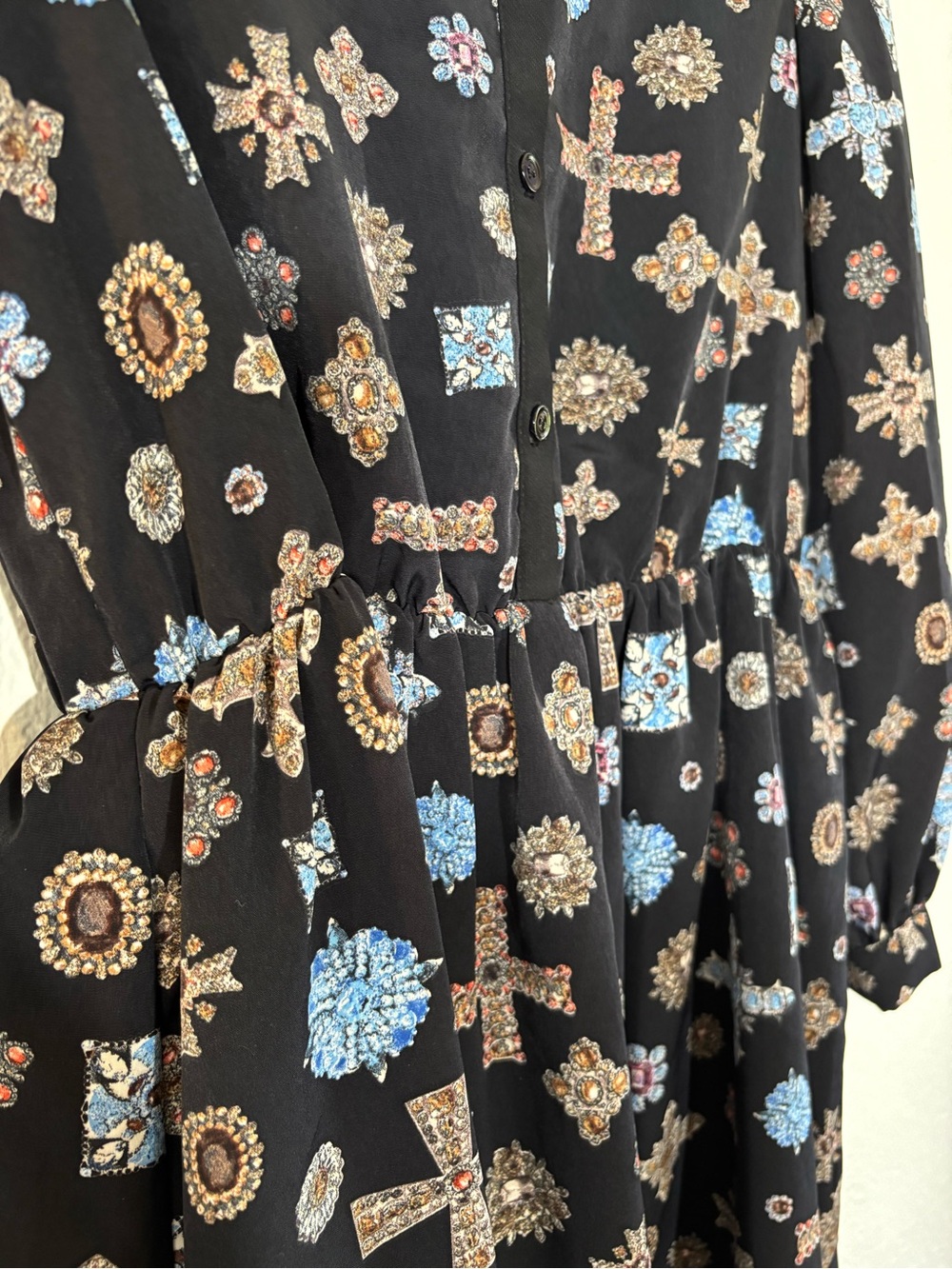 NWT Line & Dot Black Jewel Print Rhinestone Collar Long Sleeve Mini Dress Small - Picture 8 of 14